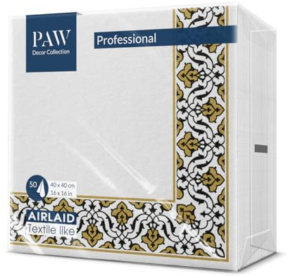 PAW - Servietten aus Airlaid - Stoffähnlich (40 x 40 cm) I 50 Stück I Ideal für Hochzeit, Taufe, Kommunion, Geburtstag I Hochwertige Tischdeko Stoffservietten - Gold-Schwarz I Floral Frame gold-black