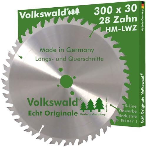 Volkswald ® HM-Sägeblatt LWZ 300 x 30 mm Z= 28 Kreissägeblatt Wechselzahn Präzisions-Sägeblatt mit Spanabweiser für Hartholz Naturholz Brennholz Leimholz Kappsäge Wippsäge Tischkreissäge