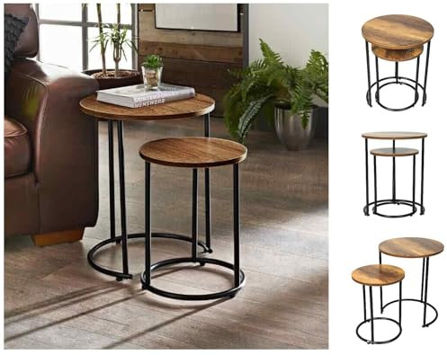Homme Concept – Set of 2 Nest of Tables for Living Room, Round Sofa Side End Table, Coffee Table, Small Bedside Table, Nesting Table for Hallway, Bedroom, Home Office, Space Saving.