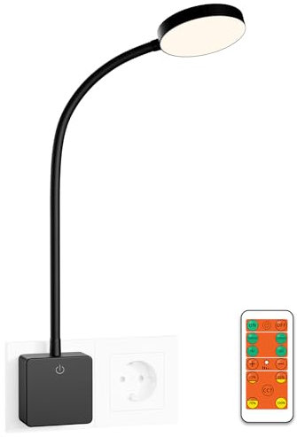 ENUOTEK LED Wandlampe Steckdose Schlafzimmer Lampe Leselampe Bett Nachttischlampe Dimmbar mit Stecker und Fernbedienung, 4W 280Lm 3000K-4000K-5000K, 1er Lampe und 1er Fernbedienung (Schwarz)