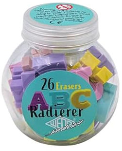 Wedo Radierer Buchstaben Dose - 26 Radiergummis in Buchstabenform