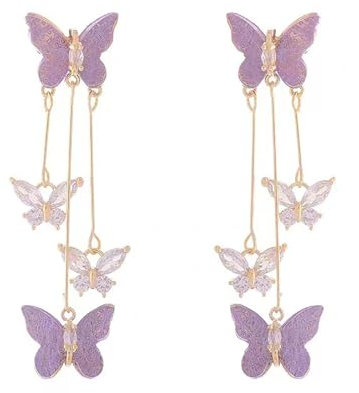 WATEFOER Pendientes de mariposa morados para mujer de cristal mariposa borla pendientes colgantes de San Valentín cumpleaños joyas de boda regalos para mujeres, Circonita cúbica