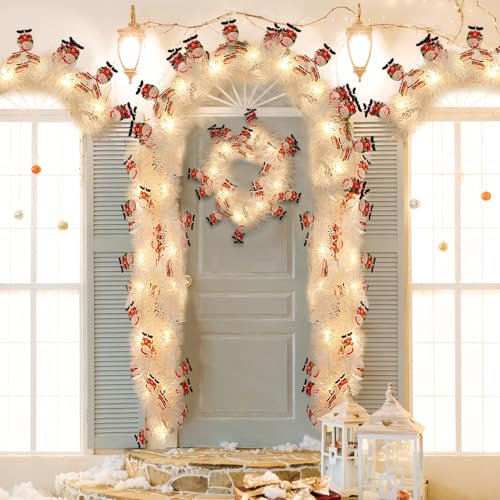 Weihnachtsgirlande mit Beleuchtung, 5M Weihnachtsdeko Girlande mit 50 LED Lichtern, Beleuchtet Weihnachtsgirlande Batteriebetrieben für Weihnachtsbaum, Treppe, Weihnachtsdeko Innen & Außen (B)