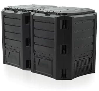 800L Double Modular Compost Bin Weather Resistant Garden Waste Box in Black with Dual Chambers for Efficient Composting, Ideal for Outdoor Use and Organic Fertilizer Production