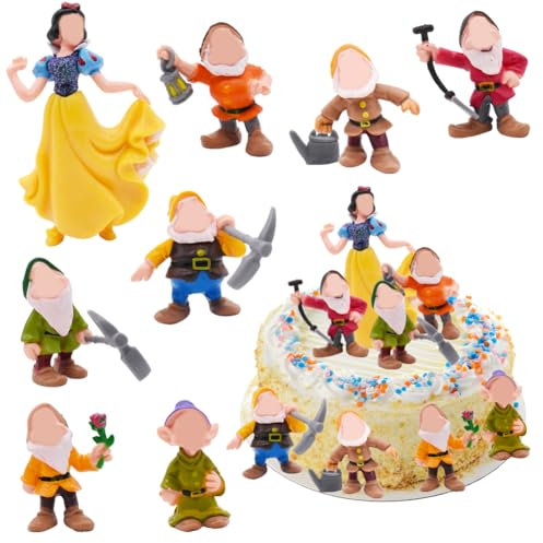 SYTTNUM 8 Pezzi Principess Cake Decorazione, Principessa e Sette Nani Cake Topper, Decorazione Principessa e Sette Nani,Cartoon Mini Figurine, Decorazione Torta Principessa di Compleanno per Bambini 