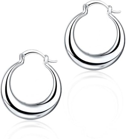 CATOR Silber Oval Creolen Groß Hänger Ohrringe, Kein Edelstein, Einfarbig, Creolen, Silber, Ohrringe