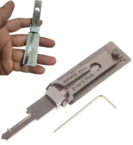 Ma/Ster Key Decoder Lock Picking Tool,2 in 1 Stainless Steel Key Pick Up Hook Tool,Stainless Steel Ma/Ster Key Decoder Lo/cksmith Tools,Lock Picking and Key Reader,Pick Locking Set(ss002pro)