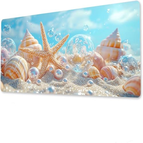 Coquille Mouse Pad Mat, Tapis de Souris Gaming XXL 1600x800x4mm, sous-Main Bureau Gamer, Tapis Table Joueur sans Couture Extra Large, Base antidérapante, Clavier Preuve de l'eauPlage I-3