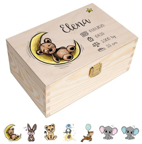 Creative Deco Personalised Baby Memory Box | Custom Keepsake Boxes | Unique Gift for Newborn Boy or Girl | Customised Wooden Storage Box with Hinged Lid | UV Print