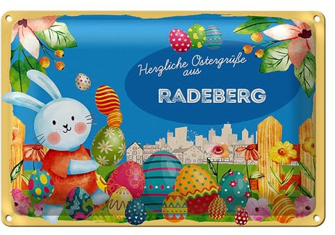 Buntes Blechschild | Herzliche Ostergrüße aus Radeberg | Dekoration | 20 cm x 30 cm