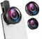 Objectif grand angle 0,45x pour téléphone portable, objectif zoom à clipser macro 15x, multi-fonctions téléobjectif micros pour des photos mobiles améliorées (noir)