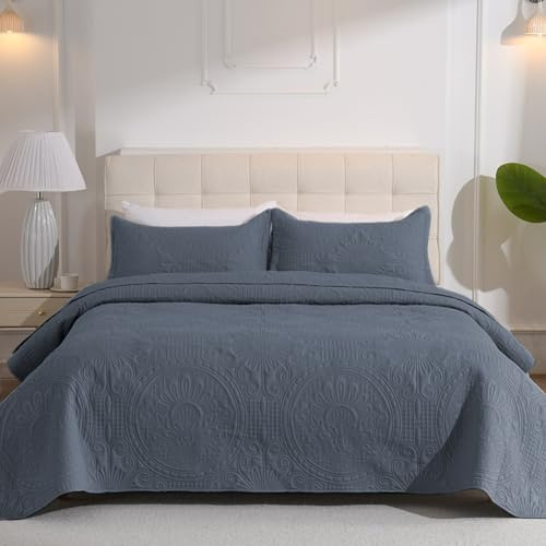 DUJUIKE Couvre-Lit, Couette, Couverture De Chambre Courtepointe Légère, Couverture De Lit à Motif Tournesol comme Housse De Canapé Drap De Lit (Bleu Gris, 170x210cm (Blanket Only))