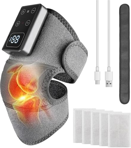 Masajeador de rodilla con calor: 3 en 1 eléctrico calentado rodillera con vibración infrarroja, masajeador de rodilla, masajeador de rodilla, alivio del dolor, 5 niveles de calor y 3 modos de masaje