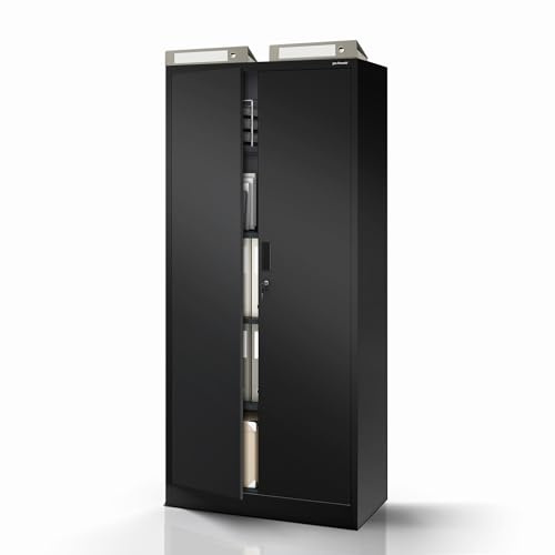 Jan Nowak Spind Metallschrank Compact abschließbar 4 Fachböden 175x40 cm | Schmaler Mehrzweckschrank mit Tür, Schloss, 4 höhenverstellbaren Einlegeböden, Stahlkorpus, kompatibel mit Compact Aufsatz