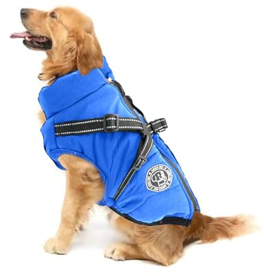 Wasserdichter Hundemantel mit Geschirr, Warmer Winter-Hundemantel, Hundejacke, Hundeweste für kleine und mittelgroße Hunde