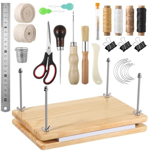 40 Piece Bookbinding Set, Wooden Press 11.6 X 7.7 Inches, Includes Awl, Bone Folder, Waxed Thread, Tools For Diy Binding And Book Repairs