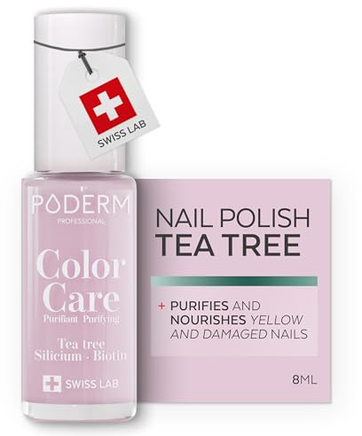PODERM Pflege-Nagellack mit Teebaumöl - Baby Pink | 8 ML - Swiss Lab | Reinigt, Klärt & Pflegt Gelbe und Beschädigte Nägel | Angereichert mit Teebaumöl und Biotin | Von einem Podologen Entwickelt