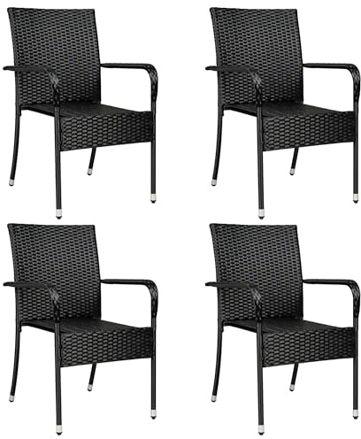 Indoba Polyrattan Gartenstühle schwarz, stapelbar – 4er Set mit Armlehnen – wetterfeste Rattanstühle für Garten, Balkon und Terrasse – Pflegeleichte Outdoor-Stühle – IND-70194-ST