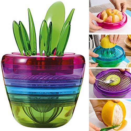 Eleoption Fruit Tool Apple Slicer Fruit Salad Kiwi Peeler Citrus Tomato Lemon Juicer 10 in 1 Flower Pot Design Cooking Tools Kitchen Aid