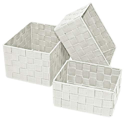 Lashuma Stabile Aufbewahrungsboxen 3er Korbset, Größen: 24x18x14 cm, 21x16x12 cm und 19x14x10 cm, Regalkorb Farbe: Silber