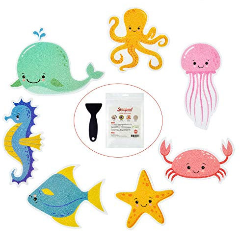 Secopad Calcomanías antideslizantes para bañera, 14 unidades, adhesivo de mar grande para niños, para ducha y bañera con raspador de alta calidad