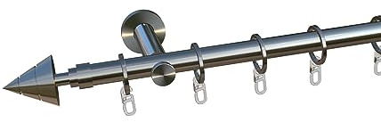 tilldekor Gardinenstange auf Maß, Vorhangstange nach Wunschmaß | Korsika, 1-lauf, Edelstahl-optik 240 cm Stabiler Ø 20 mm sehr gute Gleiteigenschaften Wohn-, Schlaf- und Arbeitsräume