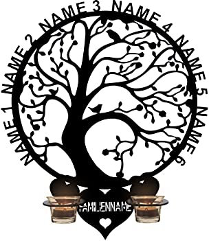 Teelichthalter Familienbaum - Lebensbaum personalisiert bis zu 6 Namen - Lasergravur aus MDF Holz Baum für Deine Familie - Family Love