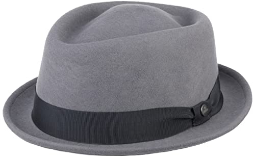 LIERYS Classic Porkpie Wollfilzhut Damen Herren Made in Italy Wasserabweisend Packable Musikerhut Sommer Winter grau S (54-55 cm)