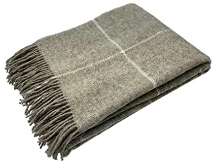 Alpenwolle Wolldecke 140x200cm Neuseeland 100% Wolle aus Neuseeland, Überwurf Plaid mit Fransen (Natural)