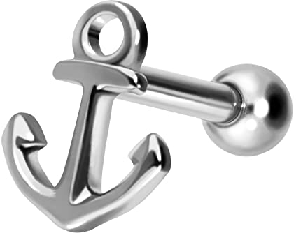 PIERCINGLINE Titan Ohrpiercing mit Innengewinde ANKER Silberfarben 8 mm Stablänge Piercing Ohr Helix Tragus Lobe Farb & Größenauswahl