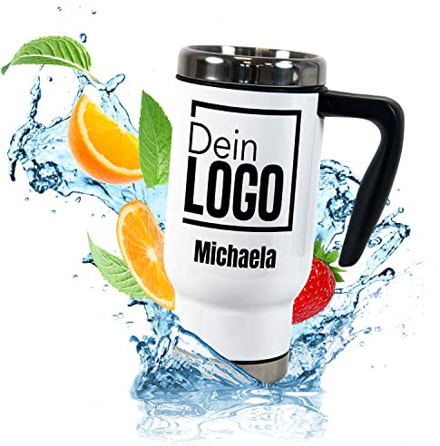 Thermobecher personalisiert mit Logo - ToGo Kaffeebecher 470ml mit Handgriff - selbst gestalten, mit eigenem Logo bedrucken | Firmen Werbeartikel | Werbegeschenke | für Schule Universität Arbeit Auto