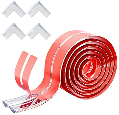 Kantenschutz Vormontierter Klebestreifen,Transparenter Kantenschutz Selbstklebend Tischkantenschutz Baby Kindersicherung Kantenschutz mit 4 Eckenschutz für Schubladen, Schränke, Tische (20mm, 10m)