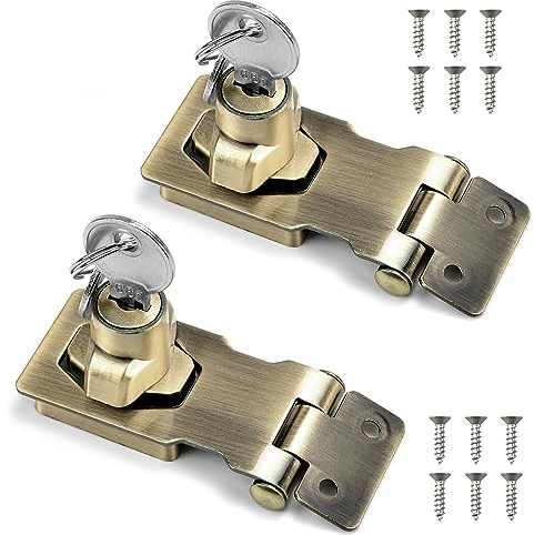 PERFETSELL 2 Stück Sicherheitsüberfalle Abschließbar Überfalle mit Schloss Schloss Vorrichtung Sicherheits Überfalle Hasp für Türen Haustür, Garagentor, Holzkiste, Fenster (Bronze)