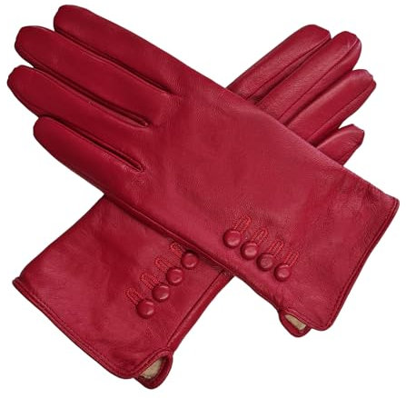 TheGloveHut Damen Echtes Weiches Leder Handschuhe Vollständig Gefüttert (Rot, Extragroß 8 )