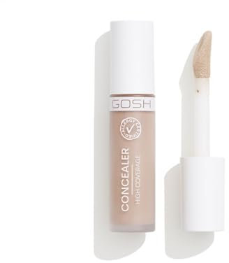 GOSH Concealer High Coverage I Hohe Deckkraft I Flüssig Concealer zum Abdecken von Augenringen, Rötungen & Unreinheiten für empfindliche Haut I langanhaltend & Vegan I Pickel-Abdeckstift