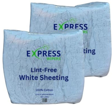Express Wipers - 20kg Double Pack (2 x 10kg) Lint-Free 100% Cotton White Sheeting Cleaning Rag Wipers