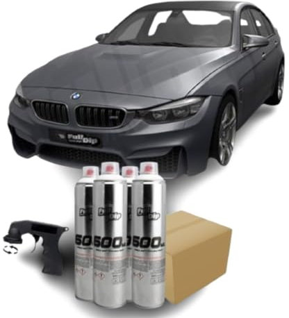 AutoFullCar - Autolack Set mit Full Dip Spray 600ml Vinyl Lack mit Sprühadapter (Kompaktauto, Anthrazit Metall)