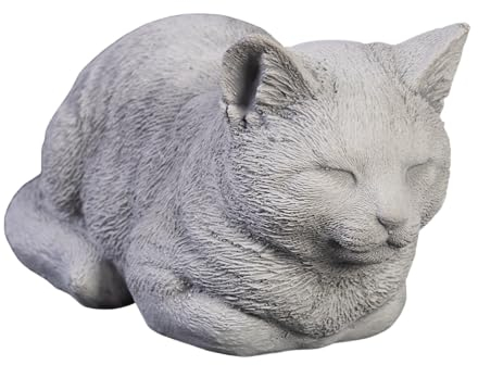 gartendekoparadies.de Liegende kleine Katze, Steinfigur, H. 11 cm, 2 kg, Grau, frostsicher aus Steinguss für Außenbereich