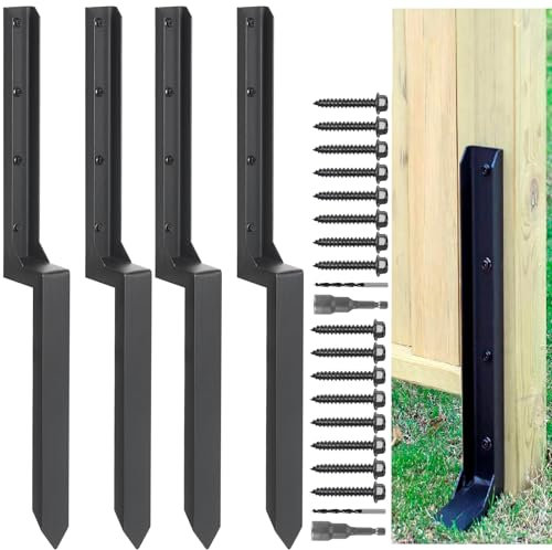 Heavy Duty Steel Fence Post Repair Stakes - 4 Pack Ground Spike for Tilted or Broken Wooden Fence Posts, Durable Garden Fencing Solution