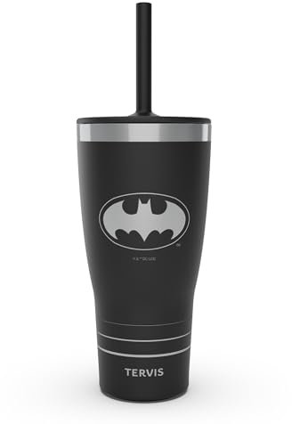 Tervis Traveler DC Comics - Batman Logo Engraved on Onyx Triple Walled Insulated Tumbler Travel Cup Keeps Drinks Cold & Hot, 30oz with Straw Lid, Onyx Shadow