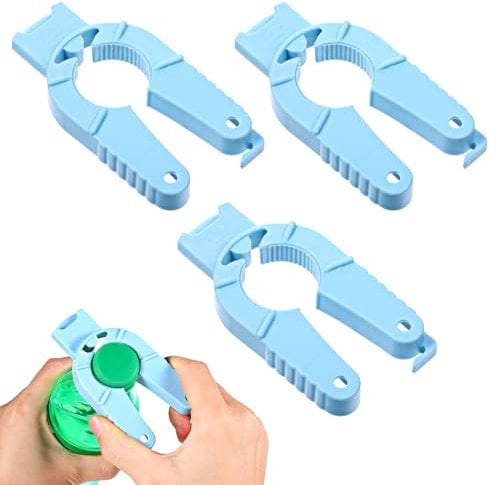 3pcs Plastic Bottle Cap Opener for Arthritic Hands, Ymapinc Multi Function Water Bottle Openers Easy Grip Jar Opener for Seniors Elderly Weak Blue