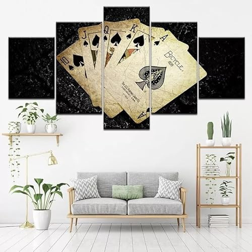 3D Wandaufkleber Kunst Malerei Pokerkarten Royal Flush,xxl bilder leinwanddrucke 5 panels,5 stück leinwand bilder 150x80cm