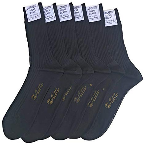 Lucchetti Socks Milano 6 PAIA Calze Calzini Uomo Cotone CORTE Filo di Scozia 100% cotone rimagliate Made in Italy (39-42, NERO)
