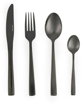 Salter COMBO-5039 64 Piece Regal Cutlery Set, Black Plated Stainless Steel Knife Fork & Spoon Set, 16 Place Settings, Glossy Finish Tableware, Stylish & Modern Flatware Dinner Service