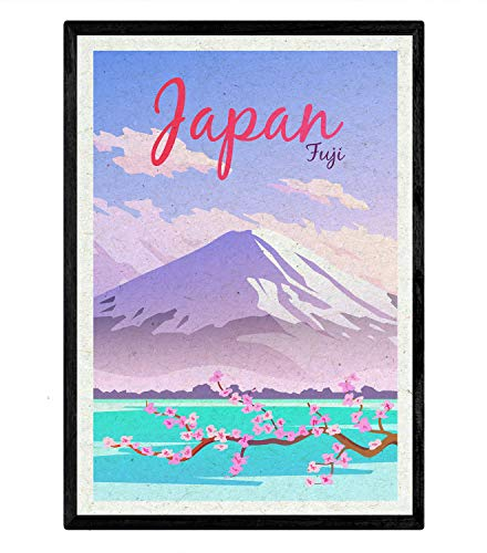Nacnic Print von Japan. Vintage-Stil. Poster des Mount Fuji in Farben. Japan Werbung A4 mit Rahmen