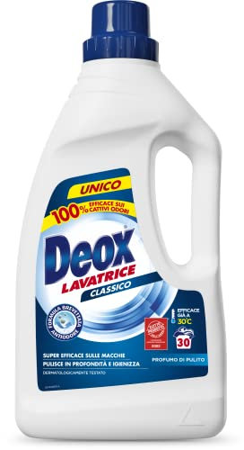 Deox - Detersivo Lavatrice Liquido Classico, 30 Lavaggi, Smacchia e Igienizza, con Formula Antiodore, 1500ml x 1 Confezione
