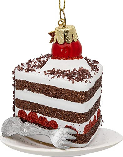 SIKORA Schwarzwälder Kirsch Torten Stück besondere Weihnachtskugel Glas Christbaumschmuck Deko Figur Weihnachten Anhänger Ornament - Trend Line - BS547