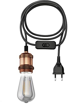 ledscom.de 3 m Textilkabel RETRA, Vintage, Stecker, Schalter, bronze + LED Lampe 240lm, extra-warmweiß