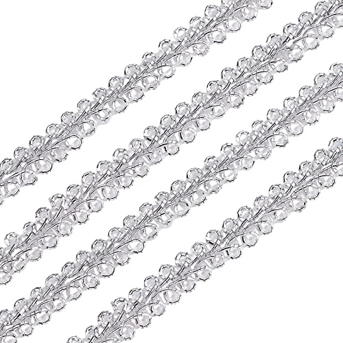 FINGERINSPIRE 15 Yards Metallic Braid Lace Trim, Flower Pattern 8x1.3mm Silver Centipede Lace Ribbon Decorated Gimp Trim for Wedding Bridal, Costume or Jewelry, Crafts and Sewing