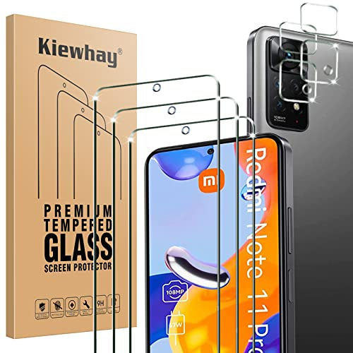 Kiewhay Protector de Pantalla para Xiaomi Redmi Note 11 Pro 4G / 5G Cristal Templado 6,67'', 3x Vidrio Templado +4x Protector de Lente de Cámara, [9H Dureza] 99,99% HD Protector Pantalla - 7 Piezas